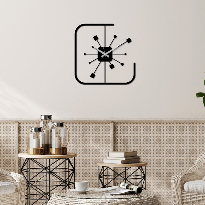 Wallity Reloj de Pared Decorativo Cuadrado de Metal Negro